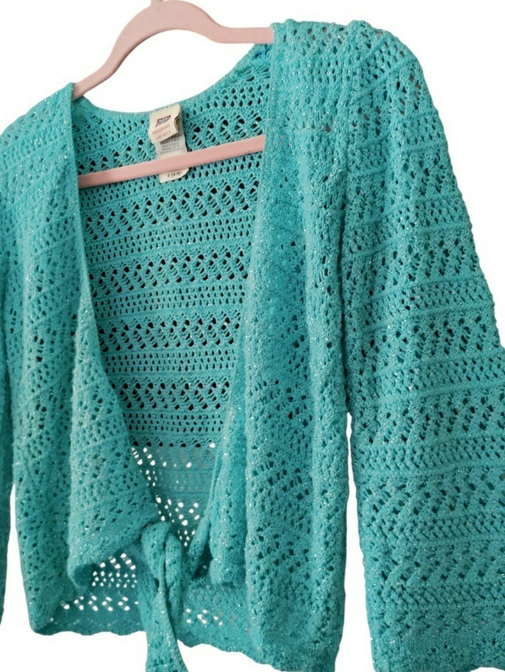 Vintage Faded Glory Crochet Front Tie Cardigan Fairy Boho Cottagecore 90s